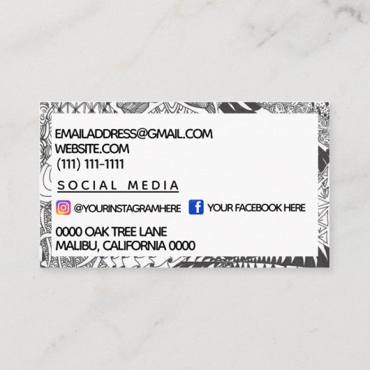 Door Zentangle® geïnspireerde kunst Visitekaartje (Achterkant)