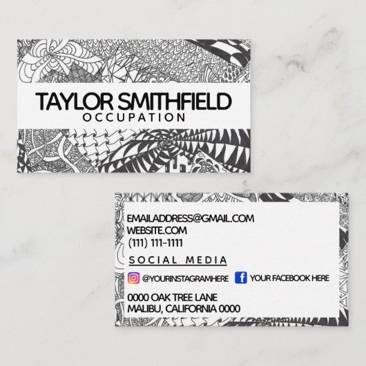 Door Zentangle® geïnspireerde kunst Visitekaartje (Voorkant / Achterkant)
