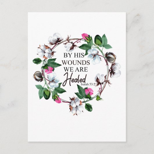 Door zijn wonden zijn we heet Isaiah 53:5 Briefkaart (Voorkant)