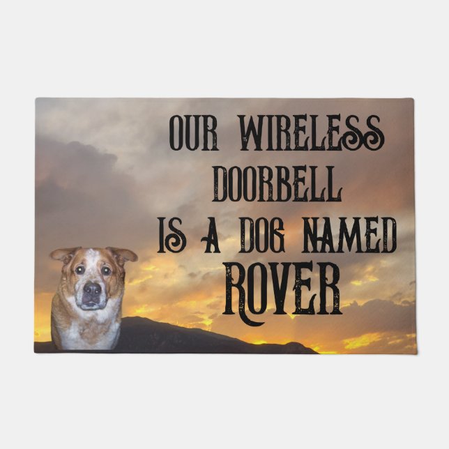 Doorbell is Dog Foto en naam | Golden Sunset Deurmat (Voorkant)