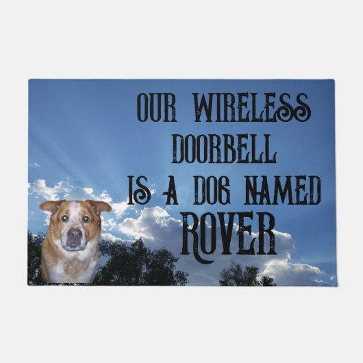 Doorbell is Dog met naam en foto | Sun Rays Deurmat (Voorkant)