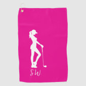 Doordacht Cadeau Roze dame golfer Golfhanddoek (Voorkant)