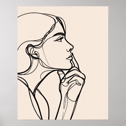 Doordacht meisje - Line Art Poster (Voorkant)
