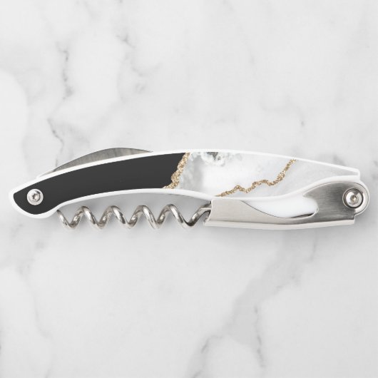 Doordat de structuur marmer is, is zwart goud wit  kurkentrekker (Achterkant)