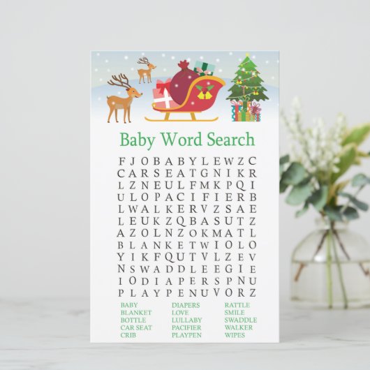 Doorder met cadeaus Baby shower Word Search (Staand voorkant)