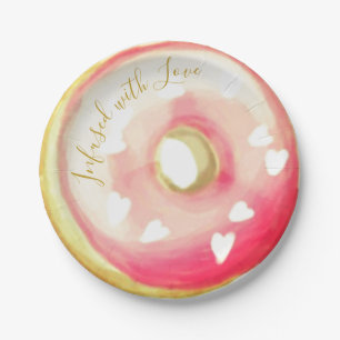 Doordrenkt met liefde Bleekroze geglaceerde donut Papieren Bordje