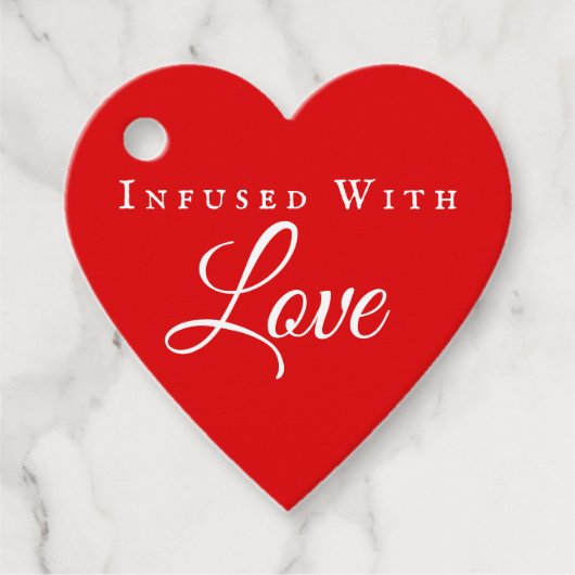 Doordrenkt met liefde rood hart bruiloft bedankjes labels (Voorkant)