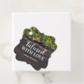 Doordrenkt met liefde rustieke bos bruiloft bedankjes labels (In situ)