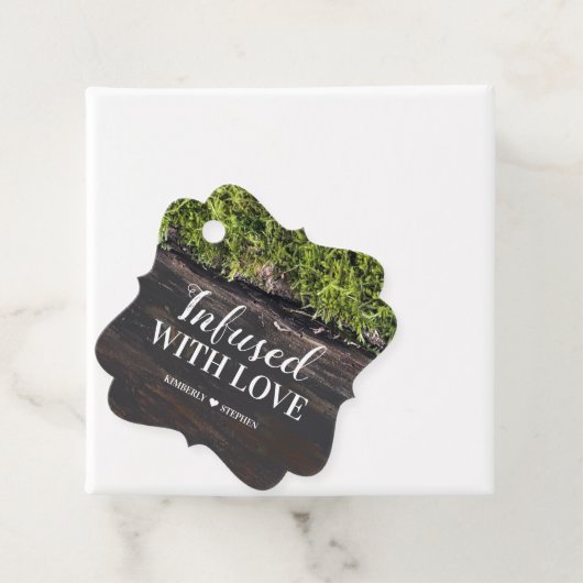 Doordrenkt met liefde rustieke bos bruiloft bedankjes labels (In situ)