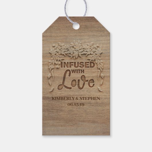 Doordrenkt met liefde rustieke bruiloft cadeaulabel (Voorkant)