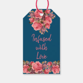 "Doordrenkt met Liefde" Vintage Navy & Roze Bloem Cadeaulabel