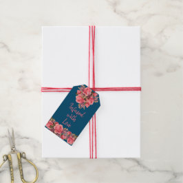 "Doordrenkt met Liefde" Vintage Navy & Roze Bloem Cadeaulabel