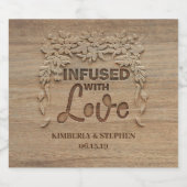 Doordrenkt met liefde zelfgemaakte huwelijksgunst  likeurfles etiket (Enkel label)