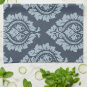 Doordringend DamasPatroonlicht op donkerblauw-grij Theedoek (Gevouwen)