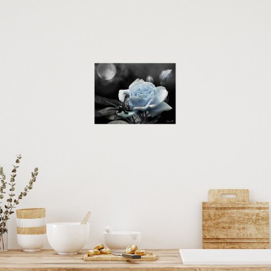 doorgewinterde nachten blauwe poster (Keuken)