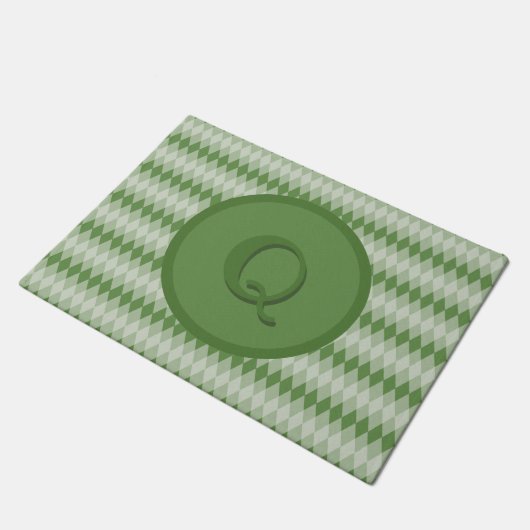 Doormat - Argyle Pattern in Green met Monogram Deurmat (Schuin)
