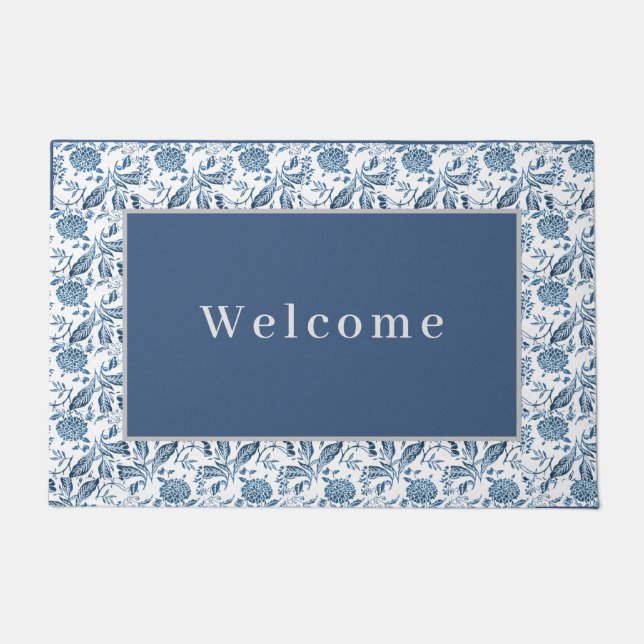 Doormat Blue-Grey Floral Deurmat (Voorkant)