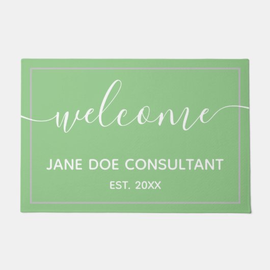 Doormat - Gepersonaliseerd Welkom, groen en wit Deurmat (Voorkant)