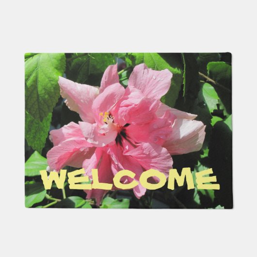 Doormat maak je eigen aangepaste roze hibiscus deurmat (Voorkant)