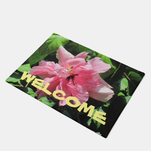 Doormat maak je eigen aangepaste roze hibiscus deurmat (Schuin)