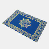 Doormat met blauw en goudmedaillon deurmat (Schuin)