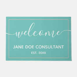 Doormat - Persoonlijk Welkomstlicht Blauwgroen + W Deurmat