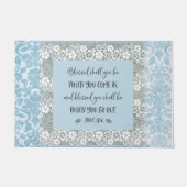 Doormat van "Blessed" Blue Damask Lace Scripmat Deurmat (Voorkant)