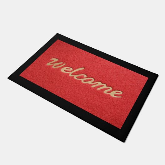 Doormat Welkom, rood, zwart Deurmat (Schuin)
