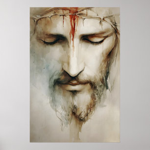 Doornenkroon Jezus Portret – Aquarel Poster