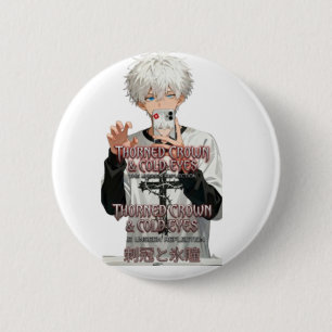 Doornenkroon-&-Koude-Ogen Anime Jongen - Edgy Blau Ronde Button 5,7 Cm