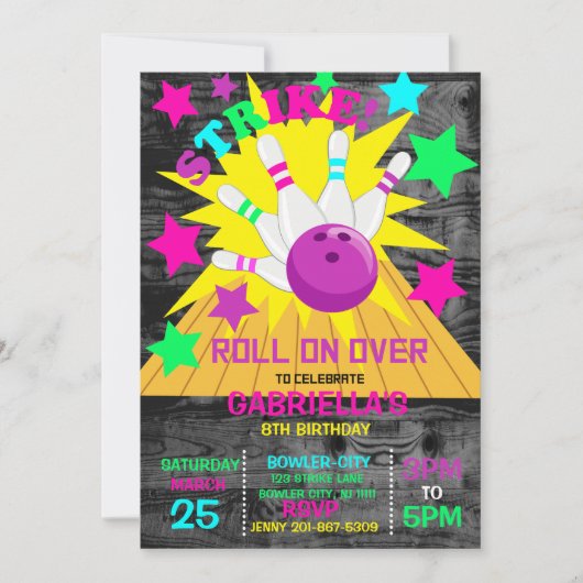 Doorrollen... STRIKE Bowling Birthday Party Kaart (Voorkant)