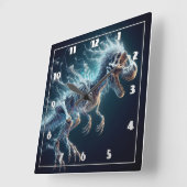 Doorschijnend Dinosaurus Skelet Gloeit In De Duist Vierkante Klok (Hoek)