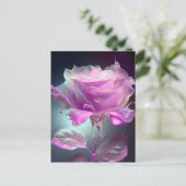 Doorschijnend glazen Roos - Roze Briefkaart (Staand voorkant)