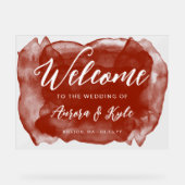 Doorschijnend Rufous Rode Waterverf Bruiloft Welko Acryl Bord (Voorkant)