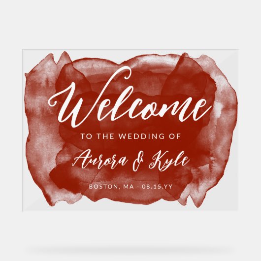 Doorschijnend Rufous Rode Waterverf Bruiloft Welko Acryl Bord (Voorkant)