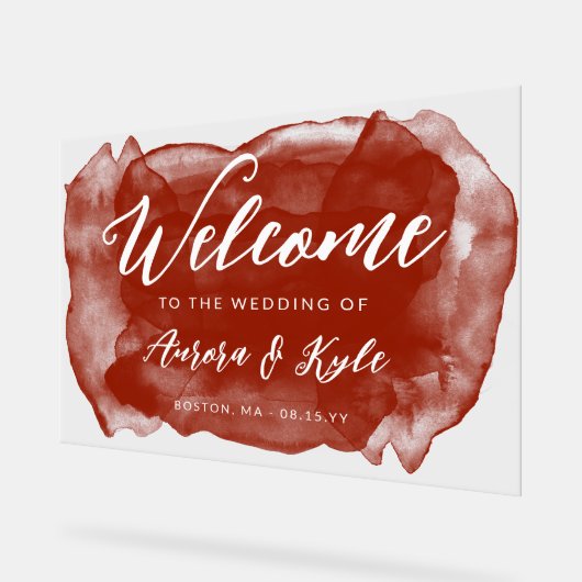 Doorschijnend Rufous Rode Waterverf Bruiloft Welko Acryl Bord (Hoek)