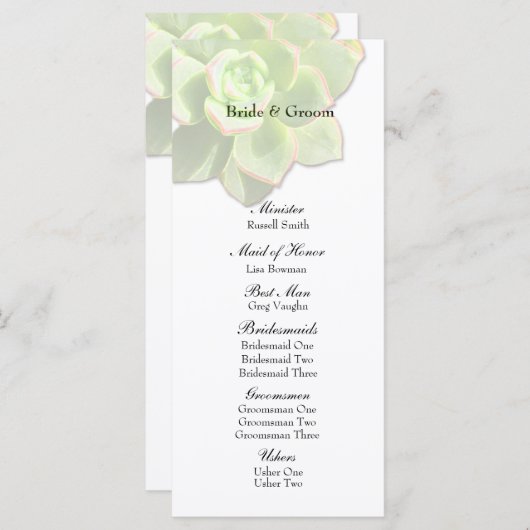 Doorschijnend succulent wit huwelijksprogramma programmakaart (Voorkant / Achterkant)