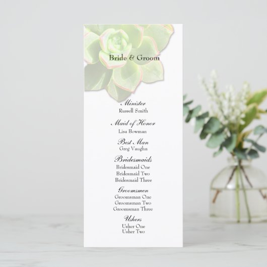 Doorschijnend succulent wit huwelijksprogramma programmakaart (Staand voorkant)
