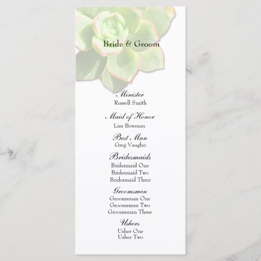 Doorschijnend succulent wit huwelijksprogramma programmakaart (Voorkant)