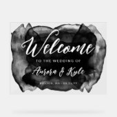 Doorschijnend Zwart Waterverf Bruiloft Welkom Acryl Bord (Voorkant)