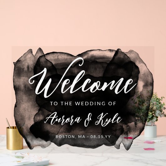 Doorschijnend Zwart Waterverf Bruiloft Welkom Acryl Bord (Huwelijk)