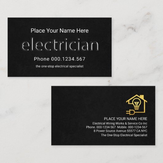Doorschijnende Elektricien Signage Black Grunge Visitekaartje (Voorkant / Achterkant)