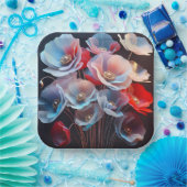 Doorschijnende klaprozen op zwart papieren bordje (Feest)