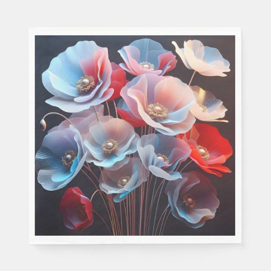 Doorschijnende klaprozen op zwart servet (Voorkant)