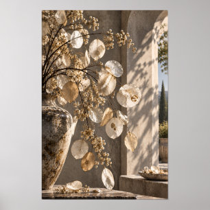 Doorschijnende Lunaria-zaadpeulen in warm zonlicht Poster