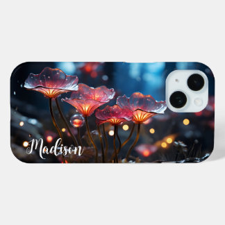 Doorschijnende Oranje fluorescerende bloemen - iPhone 15 Case
