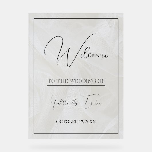 Doorschijnende Tulle White bruiloft welkom Acryl Bord (Voorkant)