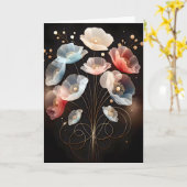 Doorschijnende verjaardag papavers op zwart kaart (Gele Bloem)