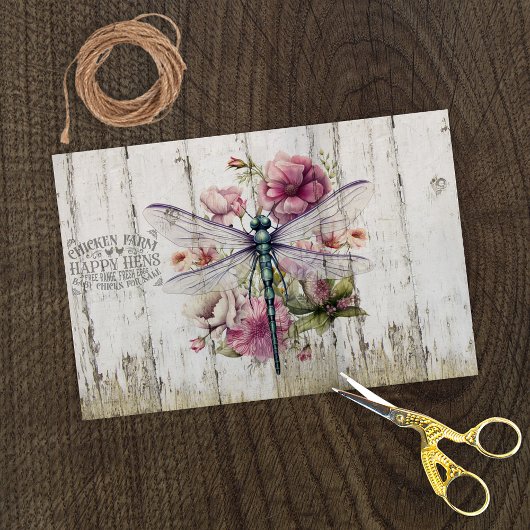 Doorschijnende vleugels Dragonfly roze bloemen Tissuepapier