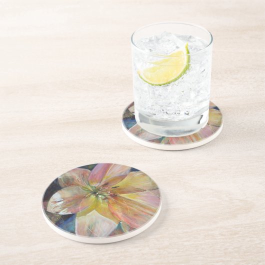 "Doorschijnendheid" Bloemen schilderij Zandsteen Onderzetter (Zijkant)